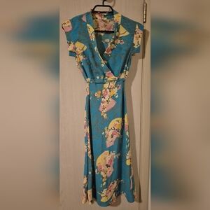 Melissa M Floral Faux-Wrap Midi Dress — Teal Multi (S)